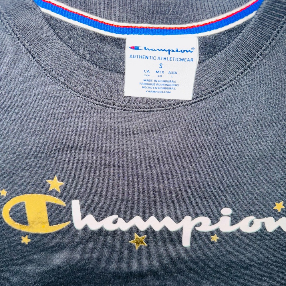 Champion Women’s Black Gold Stars Logo Crewneck Sweatshirt Small NWT - Picture 7 of 8